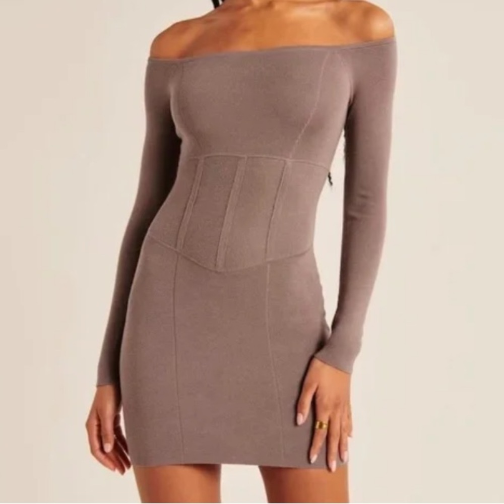 Abercrombie and Fitch Brown Off-Shoulder Corset Knit Dress